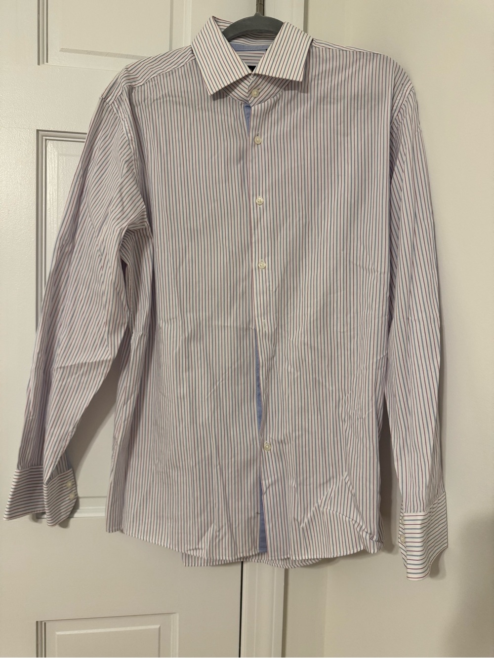 Hugo Boss Slim Fit Vertical Stripe Dress Shirt in Blue and White